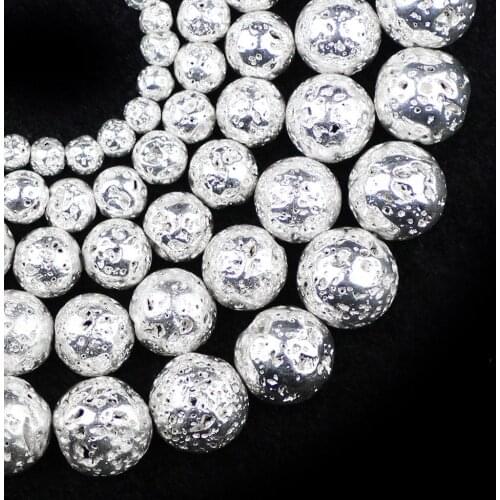 YHBZRET Natural Stone White Gold Lava Hematite Loose Beads For Jewelry Making 4 6 8 10 12mm DIY Necklace Bracelet Accessories