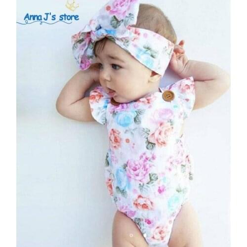 PPY-30 NEW Baby Girl Clothing Lucky Child Cotton Ruffled floral Rompers & Headband Set Newborn Photography Props birthday Gift