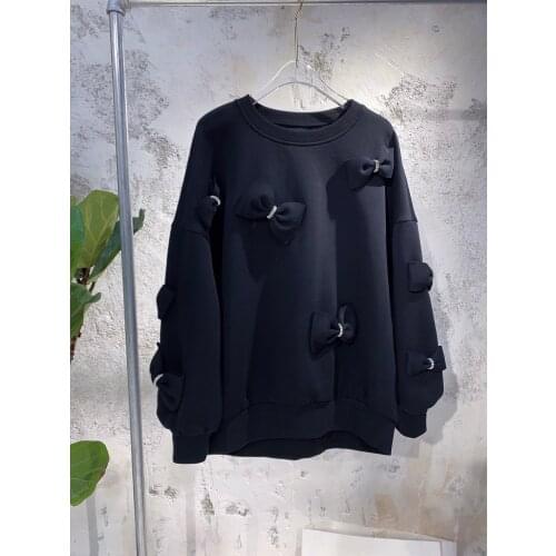 New women fashion 2021 long-sleeved sexy casual solid color rhinestone bow sweater 0317