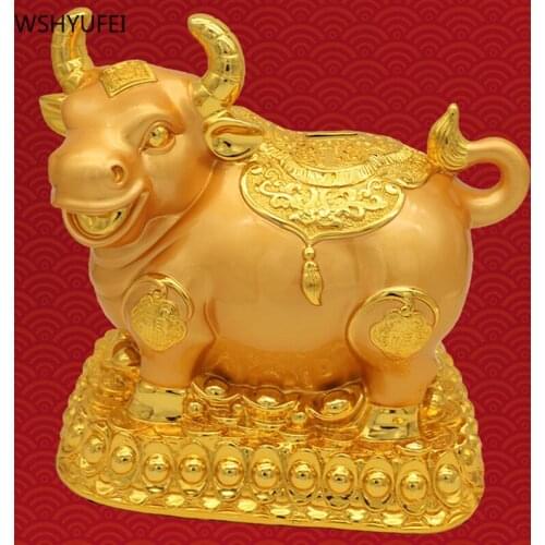 New Style Lucky Cattle Resin Decoration Living Room Bedroom Study Creative Ornaments Golden Piggy Bank Desktop Decor Crafts