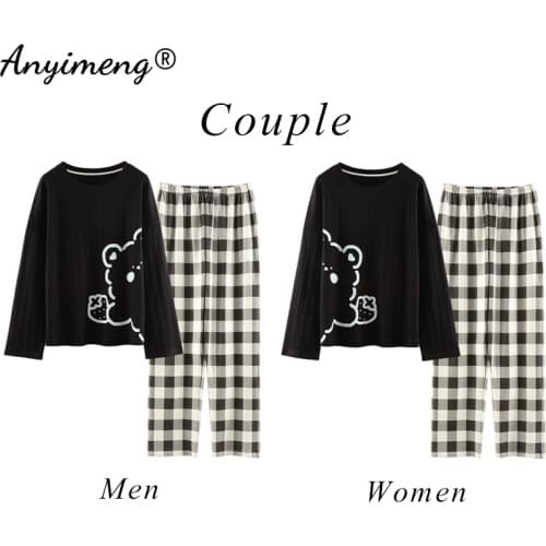 Couple Pajamas New Fashion Mens Womens Loungewear Cotton Sleepwear Spring Autumn Long Sleeve Cartoon Printing Couples Nightwear