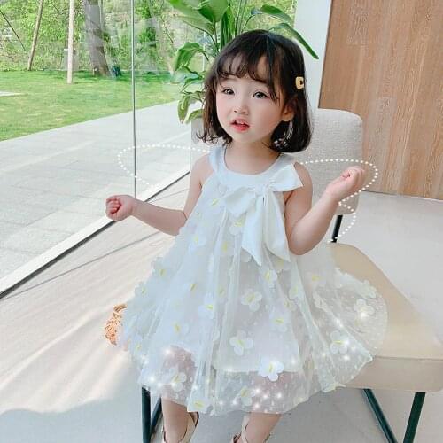 Girls Dress Summer Girls Clothes Flowers Appliques Princess Dress Children Summer Clothes Baby Girls Dress Casual Wear with Bow