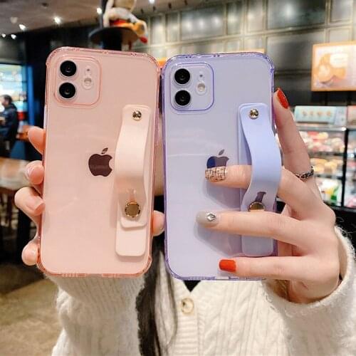 Moskado Wrist Strap Transparent Phone Case For iPhone 12 11Pro Max XR XS Max X 7 8Plus SE 2020 Fluorescent Color Soft Back Cover