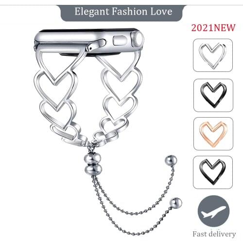 Stainless Steel Strap for Bracelet Apple Watch 44mm Heart Wristband Iwatch Series SE 6 5 4 3 38/40/42MM Belt Band Accessories