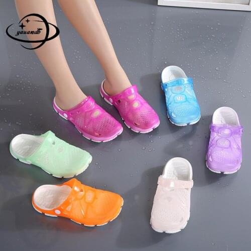 34-41 Womens Mules & Clogs Summer Female Sandals Solid Color Breathable Jelly Beach Slippers Ladies Garden Shoes Hy24