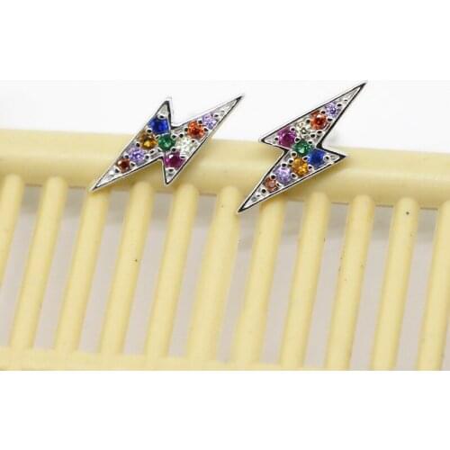 925 sterling silver earrings earrings for women Lightning stud earrings Shiny colorful ear studs Zircon earrings