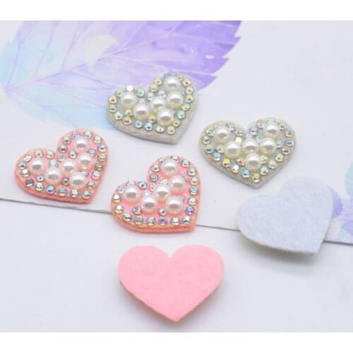 20Pcs Heart Shaped Padded Rhinestone & Pearl Applique for DIY Clothes Hat Shoes Sewing Patches Headwear Hair Clips Bow Decor E15