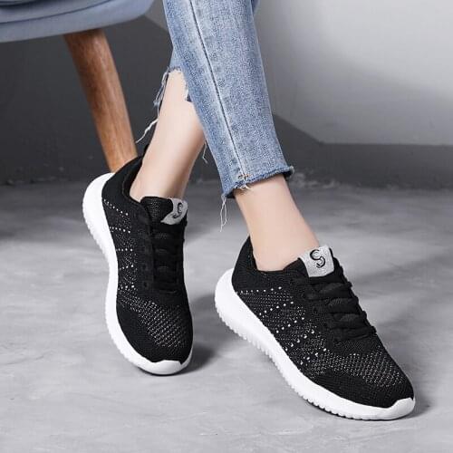 STS Womens Casual Shoes Sneakers Mesh Breathable Light Soft Ladies Outdoor Running Sports Footwear Thick bottom Flats Plus Size