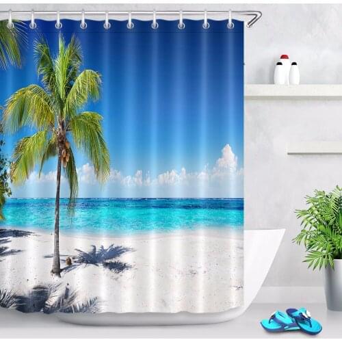 Tropical Palm Coconut Tree Shower Curtain Nature Scenery Bathroom Waterproof Mildew Resistant Polyester Fabric for Bathtub Decor