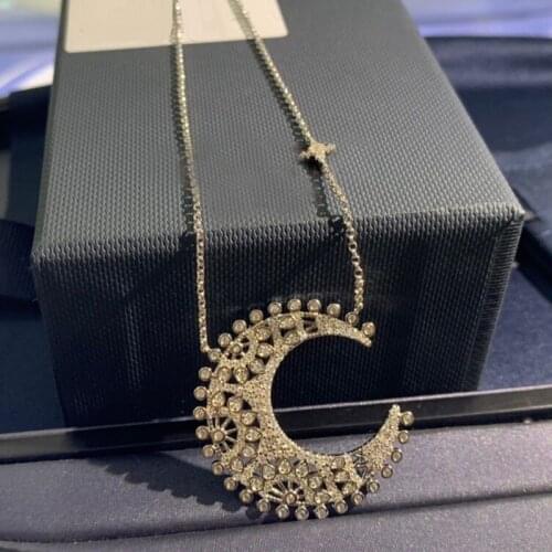 UMGODLY Fashion Necklace Silver Color Vintage Court Moon Pendant Paved Cubic Zirconia for Women Brand Jewelry