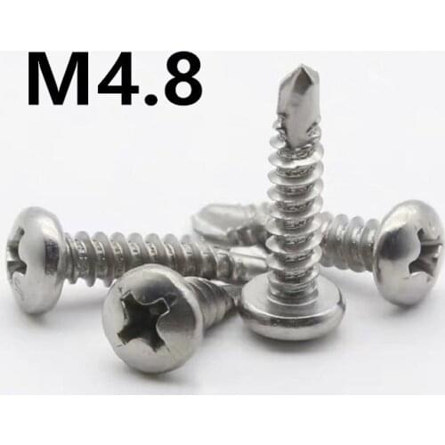 50pcs/lot M4.8x13/16/19/25/32/38/50/60mm DIN7504N 304 stainless steel cross round head drill tail screw