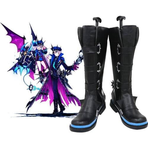 Elsword Demons Third Class Advancement 3rd Job Transcendence Abysser Catastrophe Ciel Game Cosplay Black Long Shoes Boots C006