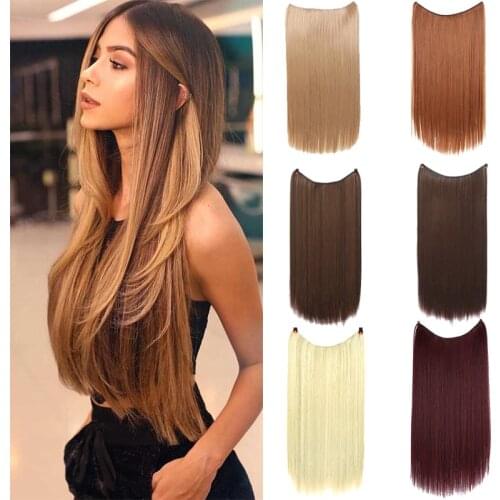 XUANGUANG Synthetic 24-inch Invisible Hair Wire Without Clip Secret Hair Extension Fishing Line Wig Wavy Hair Female