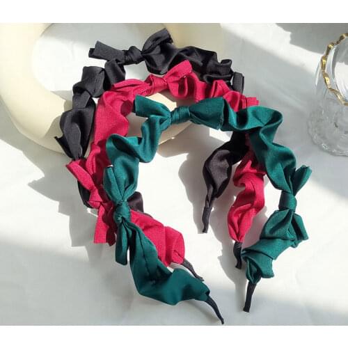 Sweet Bow Satin Pleated Hairbands Thin Headband For Hair Women Silk Candy Color Hair Hoop Elegant Head Hoop Wrap Turban Headwear