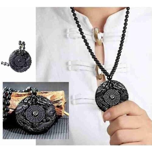 1pcs Gossip Pendant Necklace Black Obsidian Carving Dragon And Phoenix Necklace Pendant Lucky Jewelry Transshipment Gift
