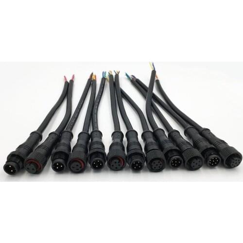1Pcs M12 Waterproof 2 3 4 5 6 8 Pin IP68 Power Cable Wire Plug for LED Strips Male Female Jack Connector Small Size Head 20CM