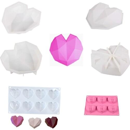 1pc Silicone Cake Mold of Diamond heart Shape Kitchen Bakeware DIY Desserts Baking Mousse Moulds For Valentines Day