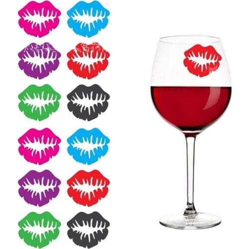 12 Pcs Silicone Wine Glass Markers Suction Cup Drink Marker Lips Shape Glass Identification Marker (Mixed Color)