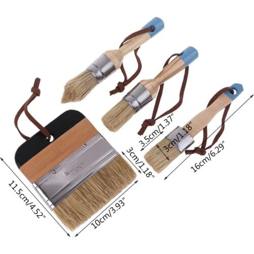 4 Pcs Round Flat Pointed and Wide Chalk Paint Wax Brush Natural Bristle Brushes M17E