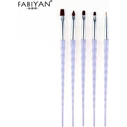 5Pcs Nail Art Brush Drawing Flower Painting Crystal Liner Pen Acrylic UV Gel Different Type Screw Thread Kits Manicure Tool Set