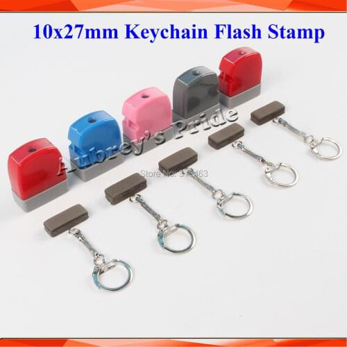 5Pcs Rectangle 10x27mm Flash Stamp Keychain+7MM Rubber Pad Mix Holder Shell for Photosensitive Material Flash Stamping Making