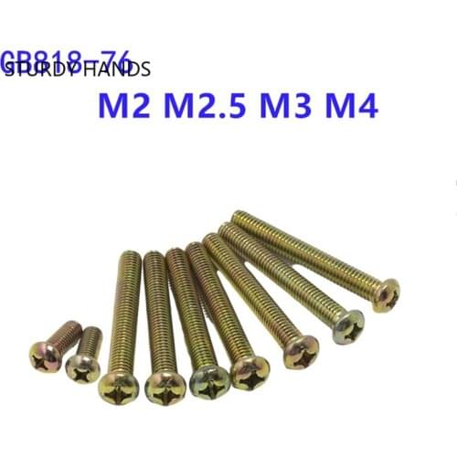 50pcs /lot M2 M2.5 M3 M4 Cross Recessed Carbon Steel Screws Button Round Head Screws Phillips Screw Furniture Hardware