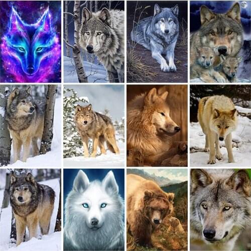 5D DIY Diamond Painting Animal Wolf Full Square/Round Rhinestone Embroidery Art Picture Rhinestone Mosaic Home Decoration Gift