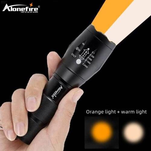 Alonefire E17 Warmlight/orangelight LED Flashlight Linterna Torch Uses 18650 Chargeable Battery Outdoor Camping Flash Light