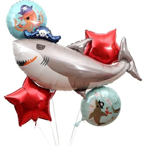 1set Big Gray Pirate Shark Balloons Sea Animal Large Shark Children Boy Party Favor 18 inch Foil Baloon Inflatable Toys Globos