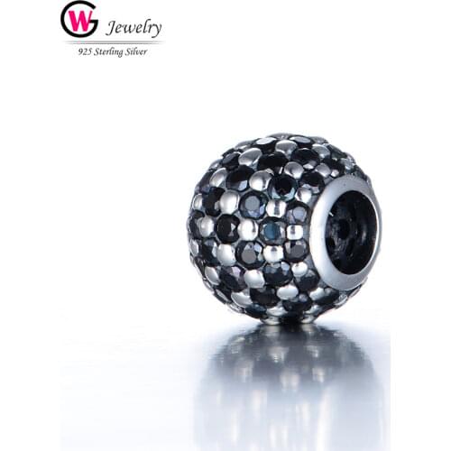 Silver Charm Beads Micro Pave Ball Charm CZ Zircon Bead For Women DIY 925 Silver Sterling Fashion Bead Jewelry Making