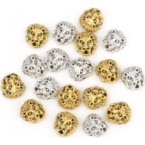 10pcs 11mm*12mm Antique Gold/Silver Color Leone Lion Head Spacer Bead Charms For Diy Beaded Bracelets Jewelry Handmade Making