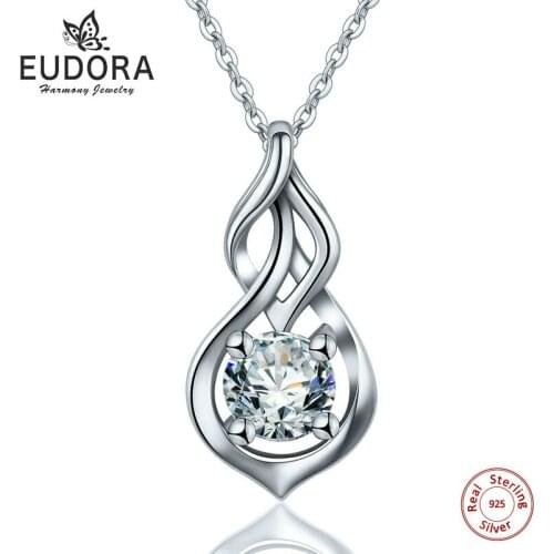 Eudora 100% 925 Sterling Silver Cubic Zirconia Pendants Women Elegant Celtics Necklace Jewelry Best Gift for Girlfriend D175