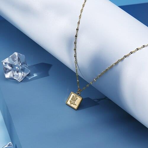 FANSHIDI Gold Color Rose Frosted Square Necklace Clavicle Chain For Women Stainless Steel Lips Chain Temperament Jewelry