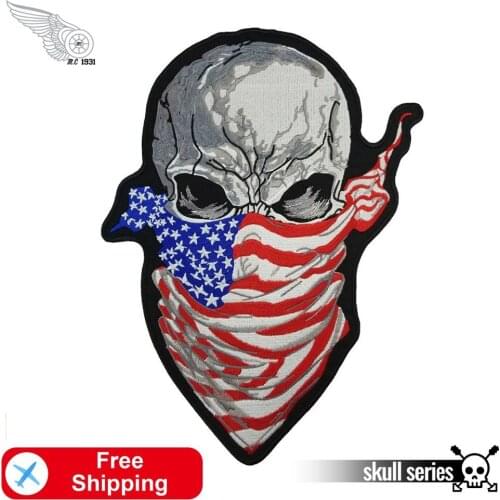 Skull Scarf Mask America Custom DIY Patch Cool Embroidered Iron on Patches for Applique Clothing Decoration Jacket Accessories