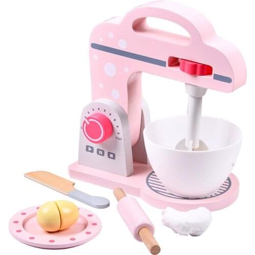 Wooden Kitchen Pretend Play Toy Simulation Pink Coffee Machine Toaster Machine Food Mixer Early Educational Toy Cooking Set Gift