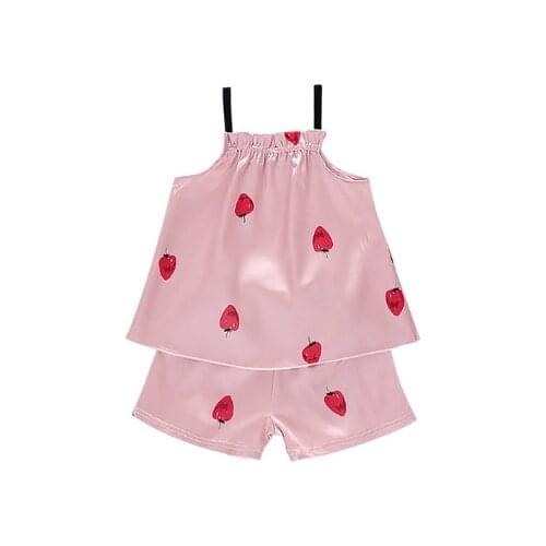 Kids Girls Pajamas Silk Sleepwear Set Pattern Sling Outfits Short Sleeve Blouse Tops+Shorts Sleepwear Set Baby Clothes 2pcs