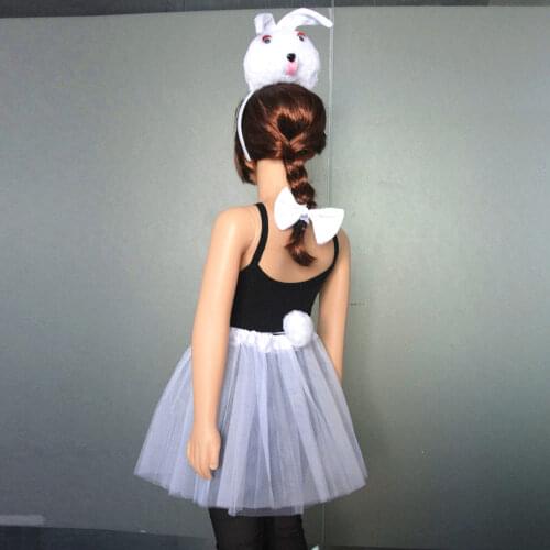 White Pink Children Women Girls Party Animal Rabbit Bunny Costume Headband Ears Tutu Skirt Tie Tail Set Halloween Christmas
