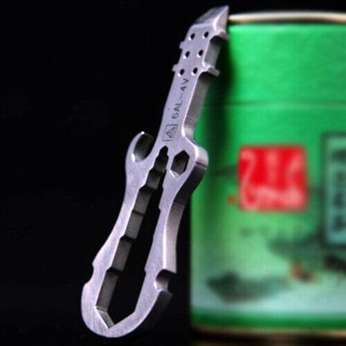EDC Titanium Guitar model Crowbar Pry Bar keychain Bottle opener Screws Wrench