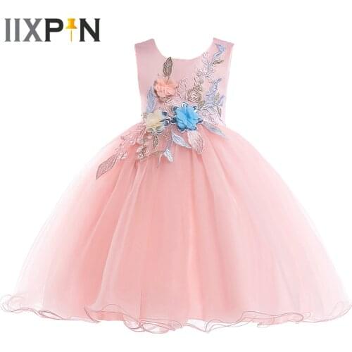 Elegant Girls Summer Dress Kids Dresses for Girls Princess 3D Flower Embroidered Dress for Wedding Party Flower Girl Clothes