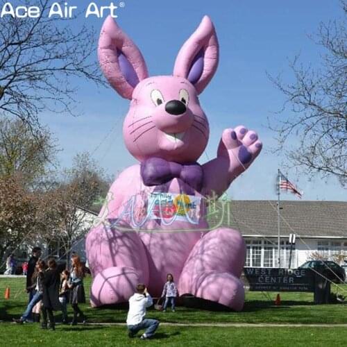 Giant outdoor Easter inflatable rabbit decoration sitting say hello pink pop up Easter bunny For Events