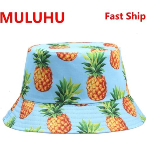 Muts Pineapple Print Men Women Cotton Double Sided Cap Summer Panama Fashion Fold Sun Fishing Fisherman Hats Gorras Para Mujer