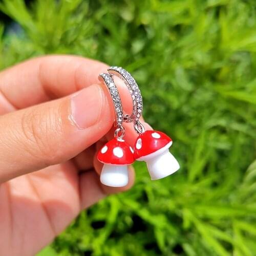 Lost Lady Korean Cute Candy Colors Mushroom Dangle Earrings Exquisite Rhinestone Earrings for Women Girls Party Jewelry Gift