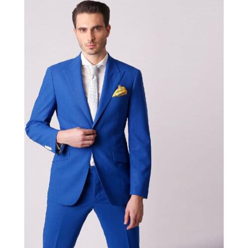 Royal Blue Prom Suits Men Wedding Suits Blazer Peaked Lapel Custom Costume Homme Slim Fit Terno Masculino 2Piece Costume Homme