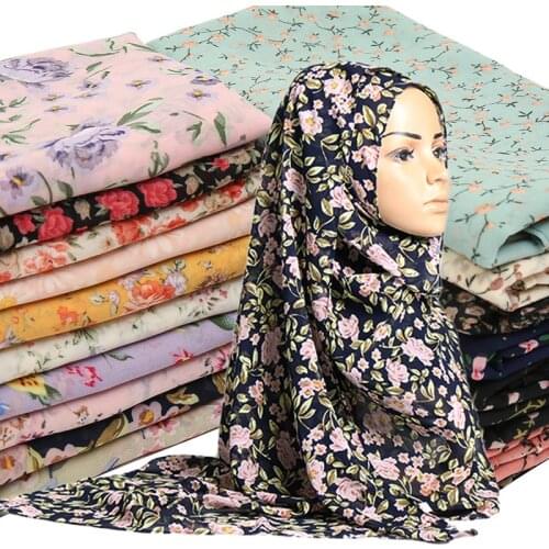 Summer Printed Floral Chiffon Hijab Shawl Women Muslim Scarf Fashion Flower Pattern Islamic Headband Wrap 2020 Newest 20pcs