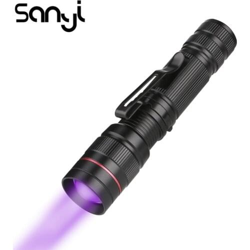 Sanyi mini Zoomable LED UV Flashlight Torch Light Ultra Violet Light Blacklight UV Lamp AA Battery For Marker Checker Detection
