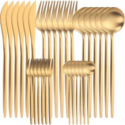 Gold Cutlery Dinner Set Stainless Steel Tableware Set Matte Dinnerware Spoon Fork Knife Set Cutlery Kitchen Luxury Tableware