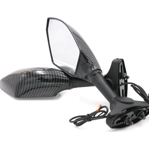 Pair Motorcycle Carbon Integrated Turn Signal Mirrors Side Rearview Mirror Front Back LED For Honda Suzuki Kawasaki