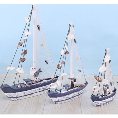 Sailboat Model Home Decoration Shells Starfishes Seabird Handcraft Mediterranean Art Crafts Office Desktop Decor Ornament Gift