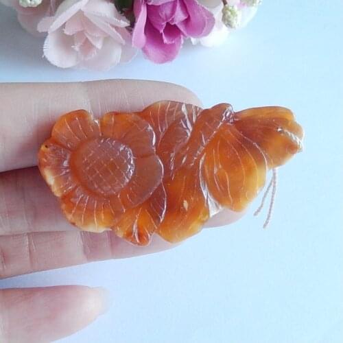 Semiprecious stone Jewelry,birthday present,Red Agate Carved Flower and Butterflie Pendant Bead,52x27x8mm,11.8g