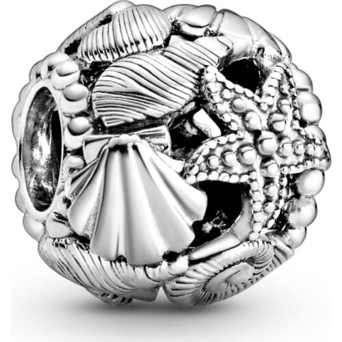 Lovely Beads 925 Sterling Silver Openwork Starfish, Shells & Hearts Charm Bead Fit Original Pandora Bracelet Bangle 925 Jewelry